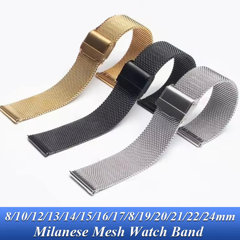 Milanese Mesh Stainless Steel Watchband 0.6mm 8-24mm Universal Strap for DW