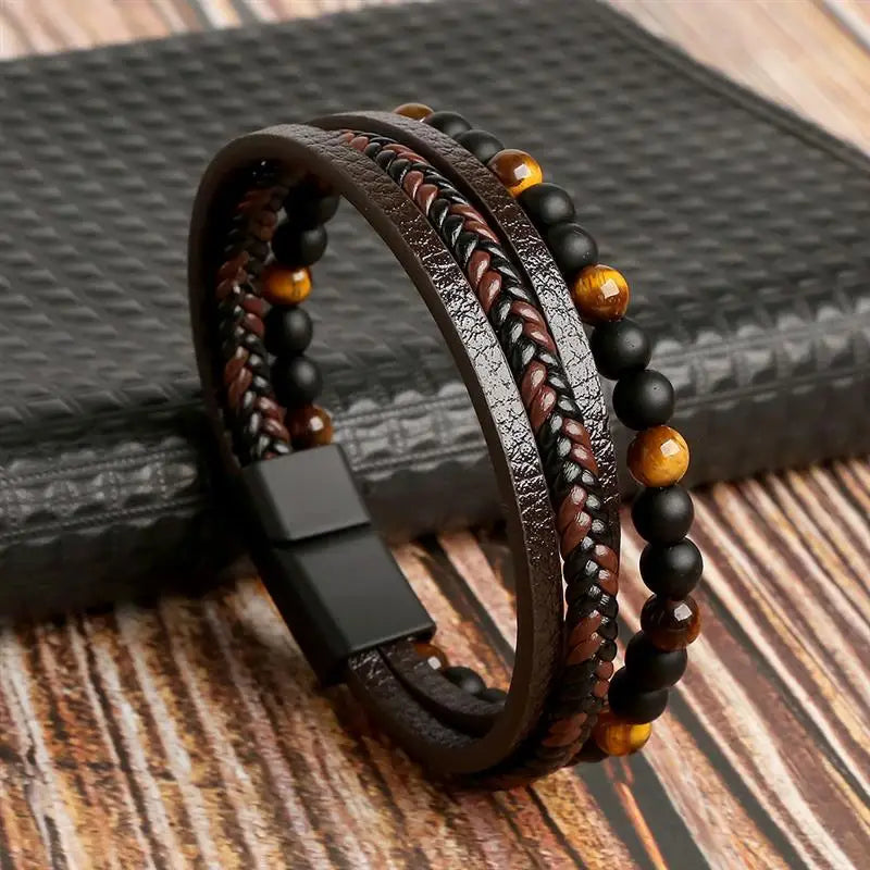 CowLost | jiayiqi-leather-bracelet-punk-hip-hop-metal-charm-tiger-eye-stone-beads-multi-layer-bracelet-for-men |9