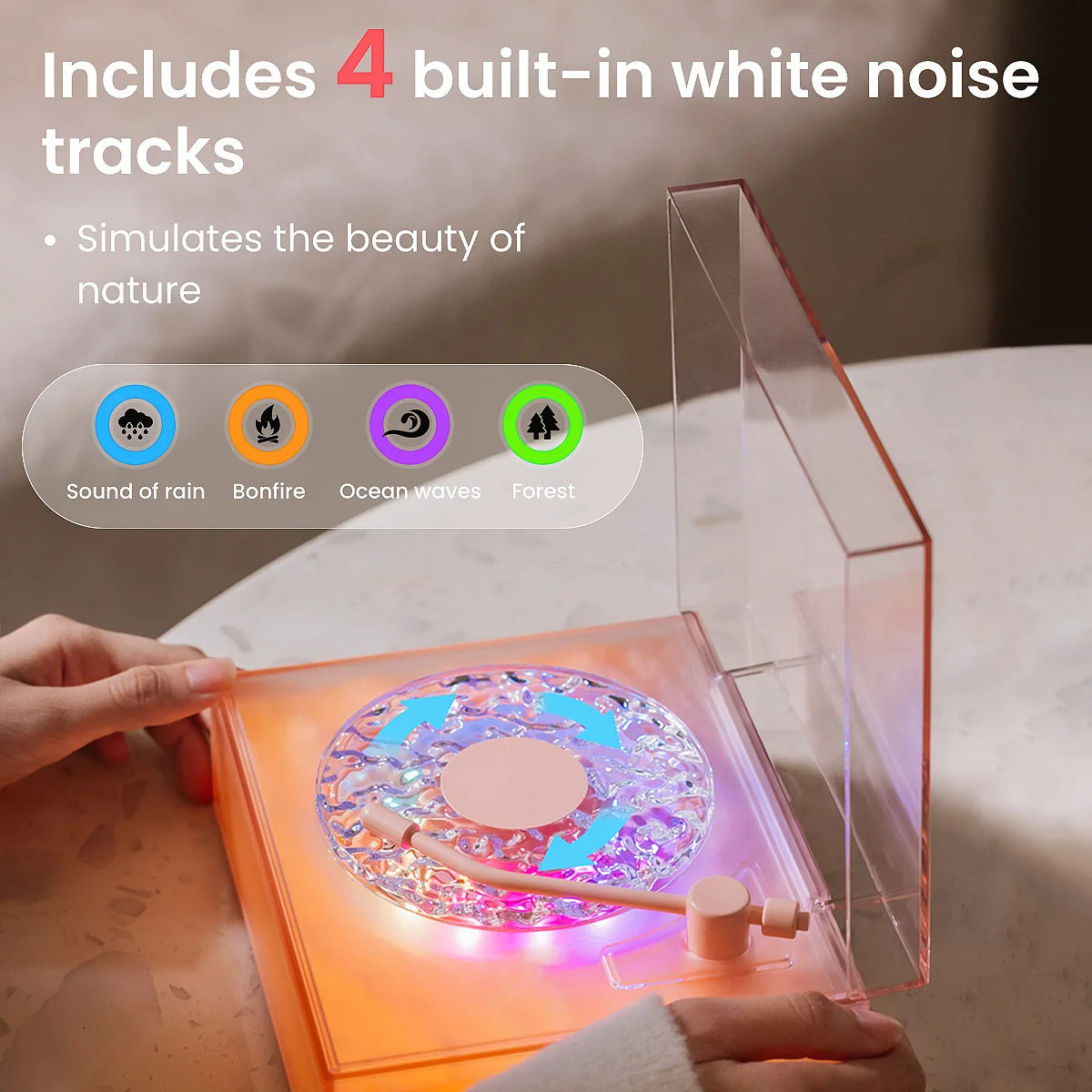 Water Ripple Bluetooth Speaker with Night Light and Three Playback Modes for Bedroom