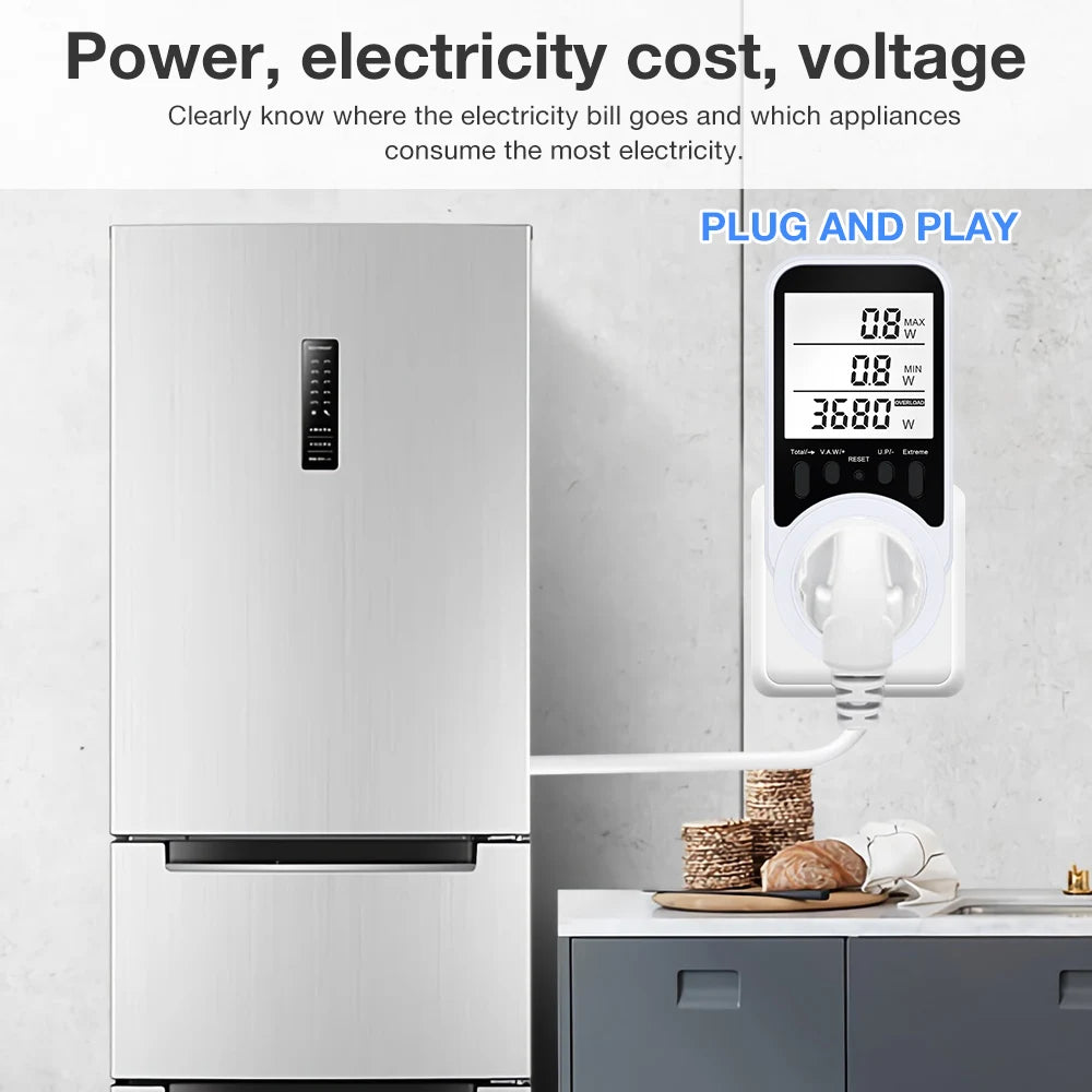 Digital Power Meter Socket 120-240V Wattmeter Energy Consumption Analyzer for Household Appliances