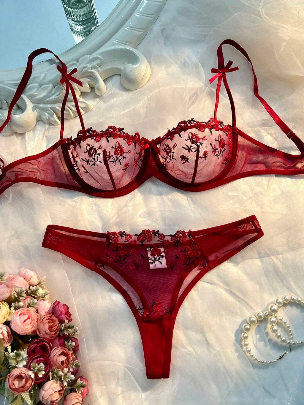 CowLost | pink-transparent-bra-women-sheer-temptation-exotic-sexy-lingerie-set |6