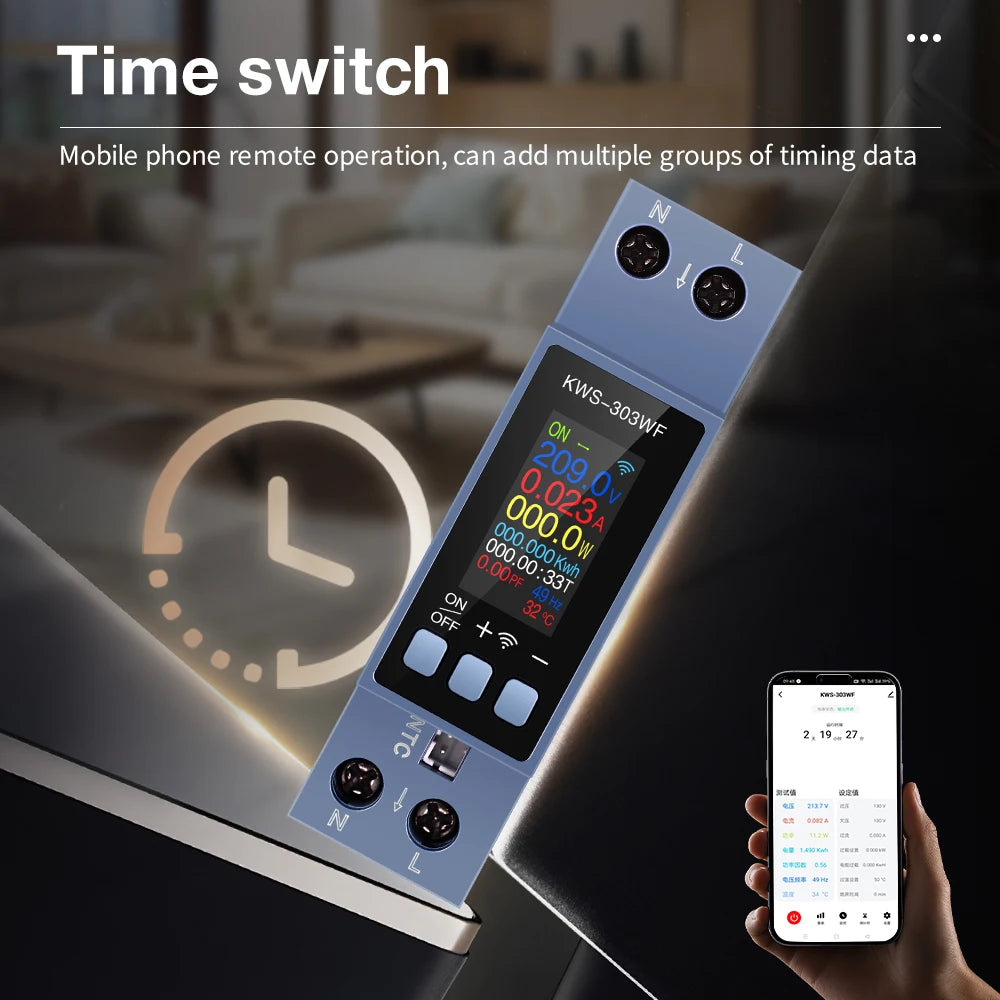 KWS-303 8-in-1 Multifunctional Din Rail Power Meter Smart Switch 85-290V AC Energy Meter