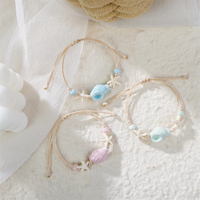 CowLost | bohemia-sea-turtle-bracelet-for-women-starfish-seahorse-shell-pearl-adjustable-metal-chain-summer-beach-party-vacation-jewelry |3