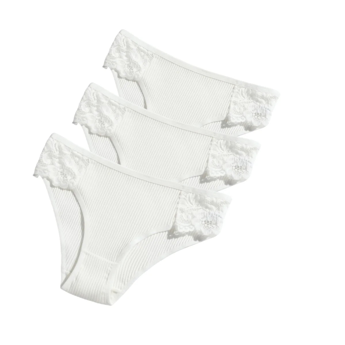 CowLost | product_id-3pcs-womens-cotton-lace-trim-low-rise-breathable-briefs-solid-panties |21
