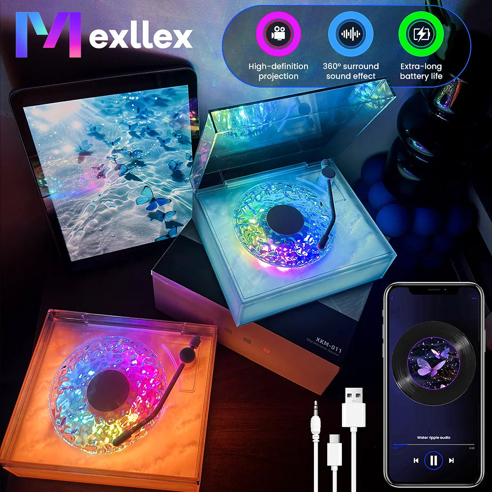 Water Ripple Bluetooth Speaker with Night Light and Three Playback Modes for Bedroom