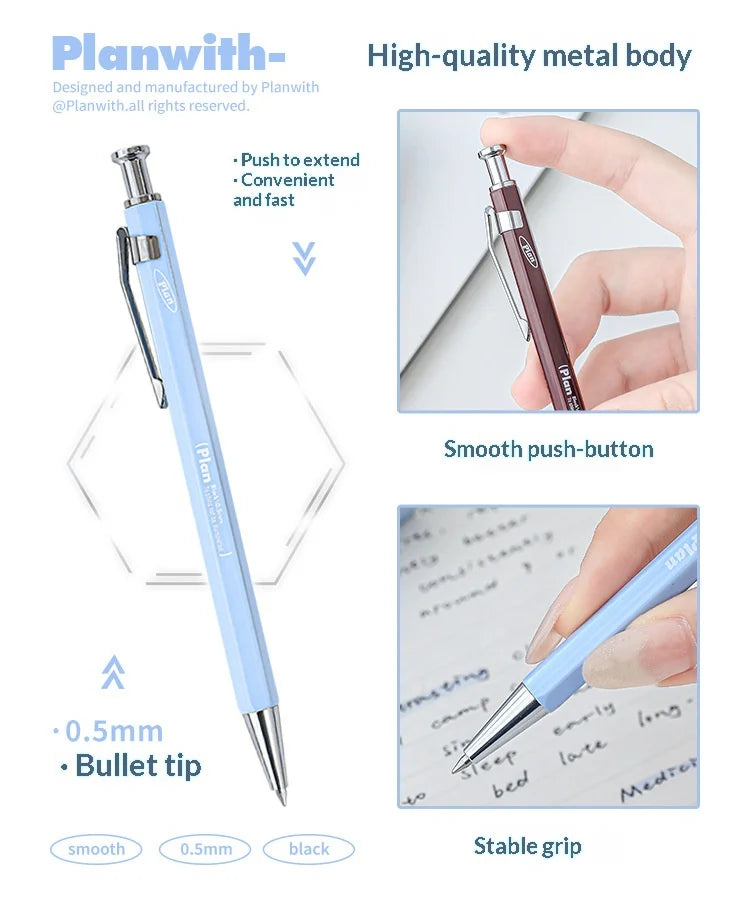 CowLost | product_id-planwith-hexagonal-metal-gel-pen-0-5mm-black-ink-retractable-anti-roll-comfortable-grip |10