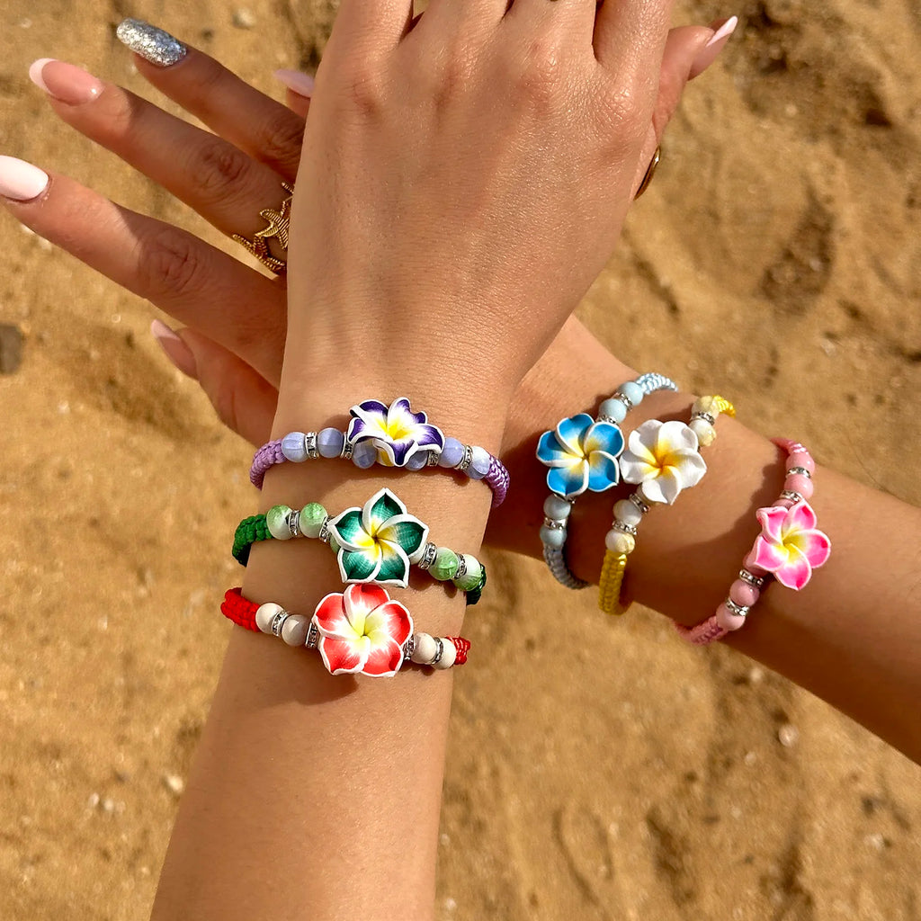 CowLost | bohemian-big-flower-charm-bracelets-for-women-pink-red-blue-green-flowers-soft-clay-pottery-beaded-bangles-girls-party-jewelry |3