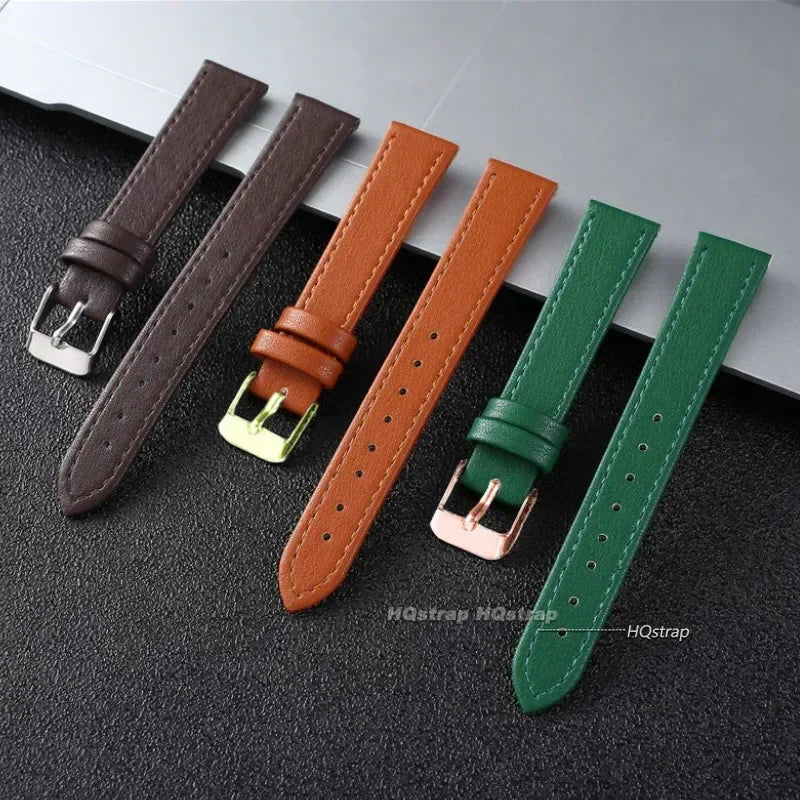Ultra-Thin Leather Watch Strap Band 10-22mm Red White Black Wristwatch Bracelet