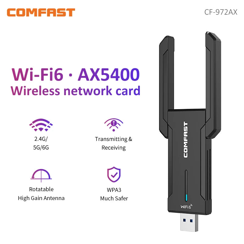 CowLost | comfast-usb-wifi-6-adapter-2-4g-5g-6g-5374mbps-usb3-0-wireless-adaptador |24