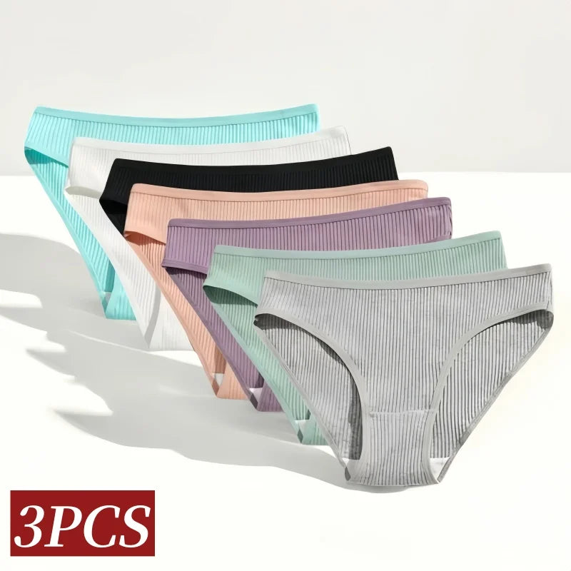 CowLost | product_id-3pcs-women-low-waist-seamless-cotton-breathable-briefs-panties-solid |2