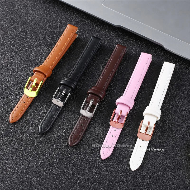 Ultra-Thin Leather Watch Strap for Women 10-22mm Brown White Black