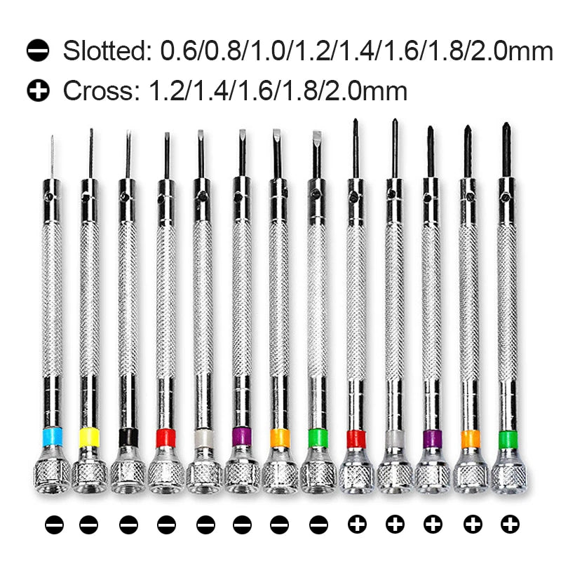 CowLost | product_id-13pcs-professional-watch-repair-screwdriver-set-0-6mm-2-0mm-slotted-cross-steel-tools |1