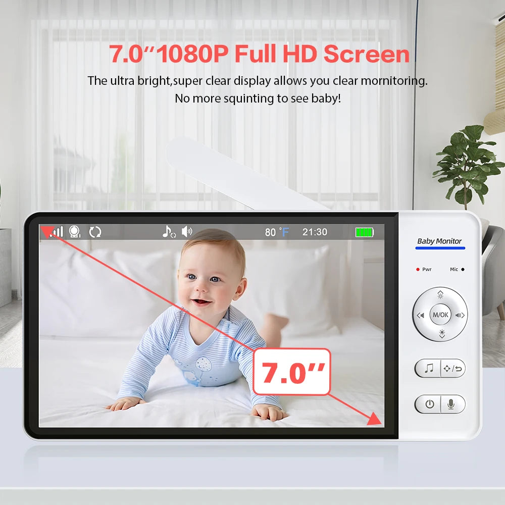 CowLost | video-baby-monitor-7-1080p-hd-large-display-4x-zoom-tf-card-slot-feeding-timer-2-way-audio-security-camera-babysitter-abm780 |8