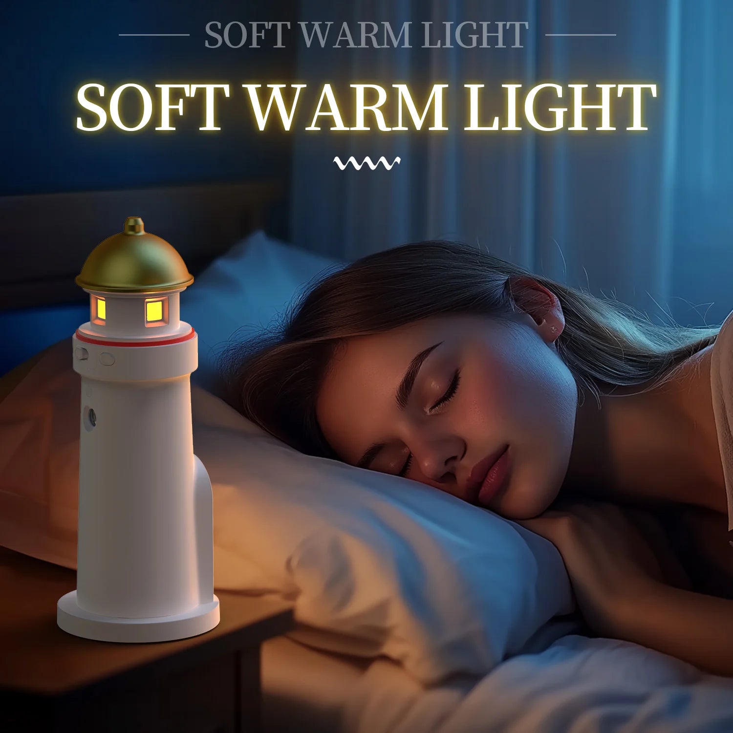 Wireless Rechargeable Motion Sensor Lighthouse Moon LED Night Light for Bedroom Decor
