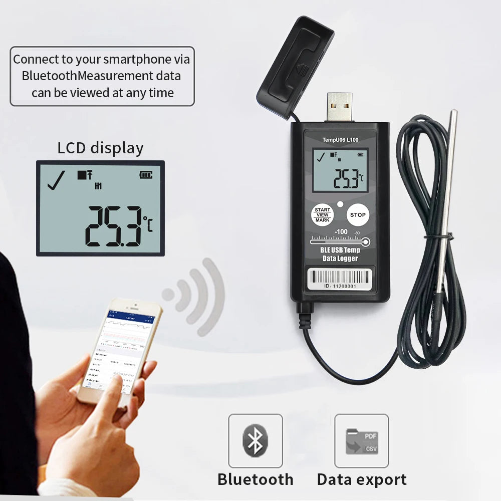 TempU06 Ultra Low Temp Data Logger USB Bluetooth 32000 Points -80℃ to -200℃ Recorder
