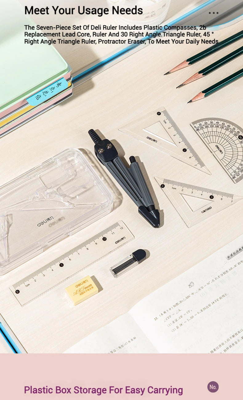 CowLost | deli-student-ruler-and-compass-set-for-drawing-multifunctional-learning |9