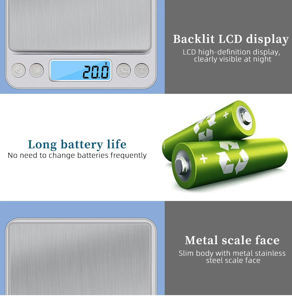 3kg/500g Digital Kitchen Scale 0.01g Precision Jewelry Food Weighing LCD Electronic