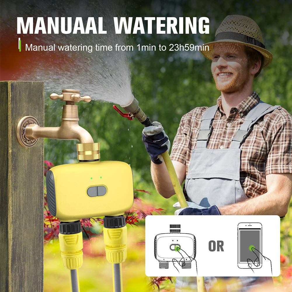 Bluetooth 2-Zone WiFi Sprinkler Timer IP55 Waterproof Garden Irrigation Controller 3/4" Faucet Timer