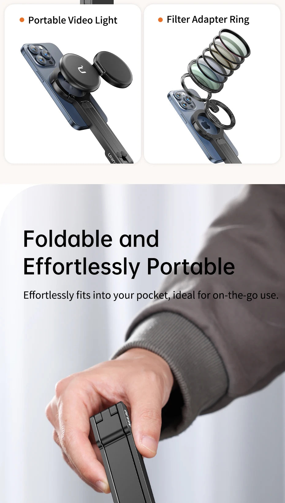 CowLost | ulanzi-ma30-carabiner-mounted-phone-tripod-for-iphone-15-14-13-12-pro-pro-max-dual-sided-magnet |11
