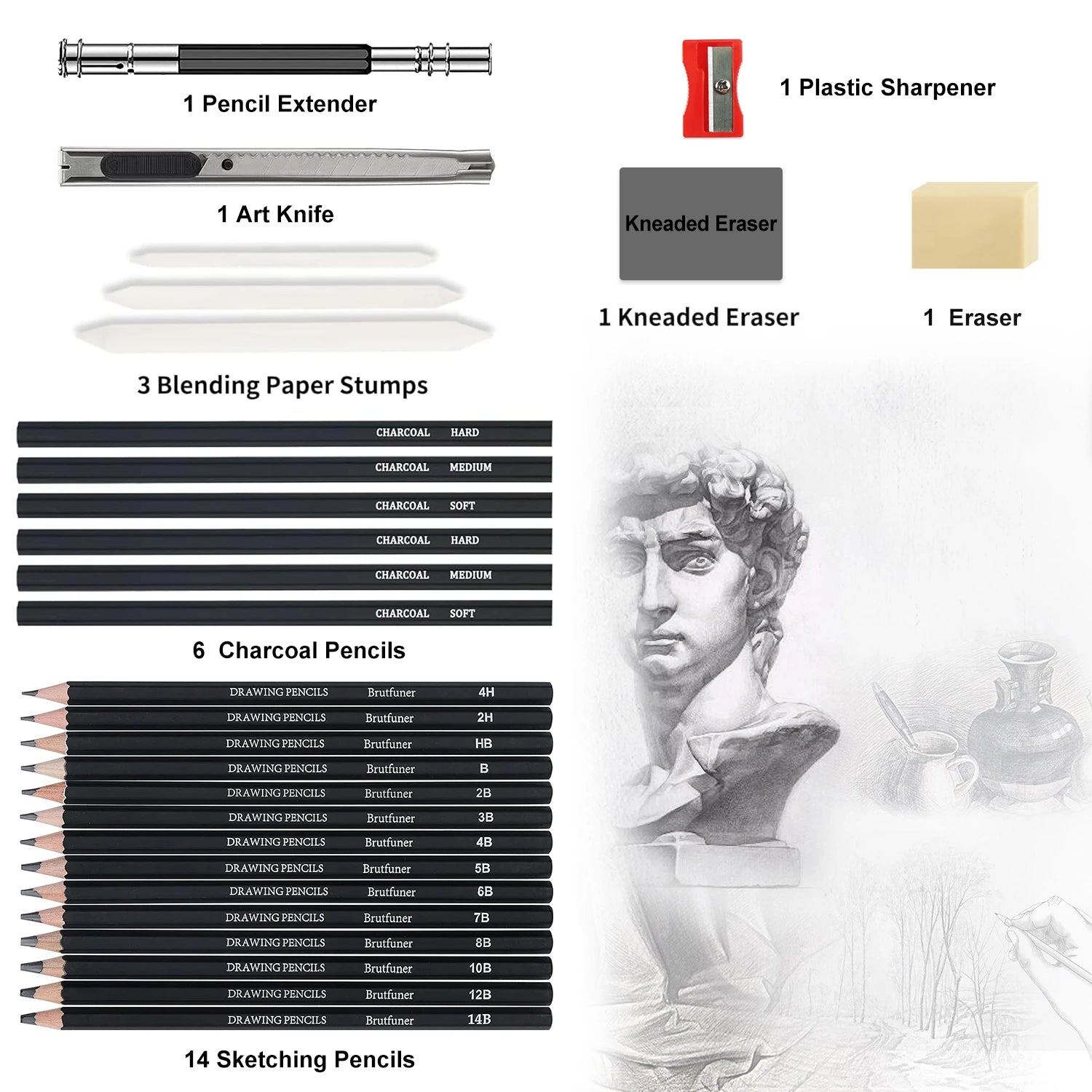 CowLost | standard-erasers-product_id-29pcs-portable-drawing-and-sketching-pencil-set-with-charcoal-sharpener-and-eraser |9