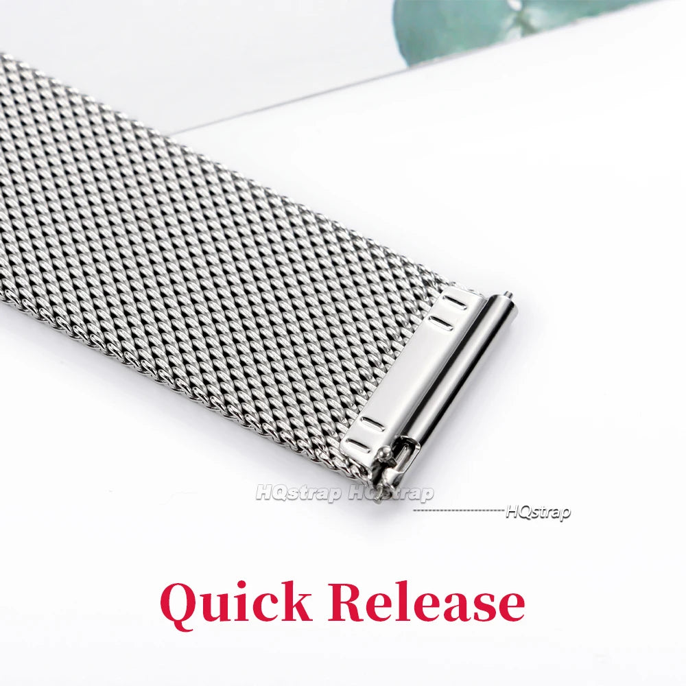 Quick Release Stainless Steel Milanese Mesh Watch Band 18mm 20mm 22mm Black Silver