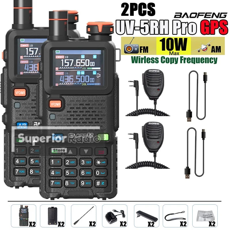 CowLost | intercom-accessories-baofeng-uv-5rh-pro-gps-walkie-talkie-10w-640-channels-type-c-charging-noaa-weather-2-4pcs |17