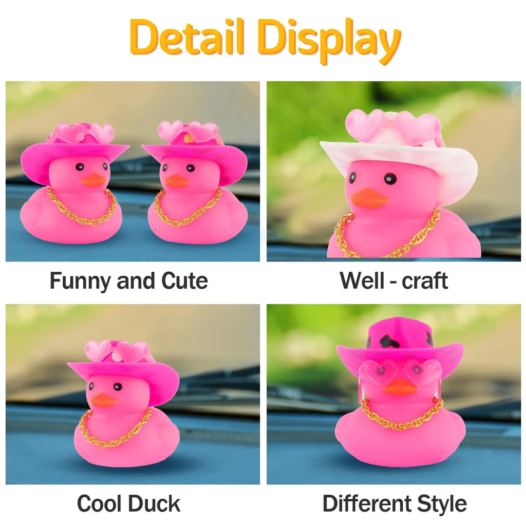 CowLost | product_id-car-cowboy-rubber-duck-dashboard-ornament-with-hat-heart-glasses-and-chain-pink |3