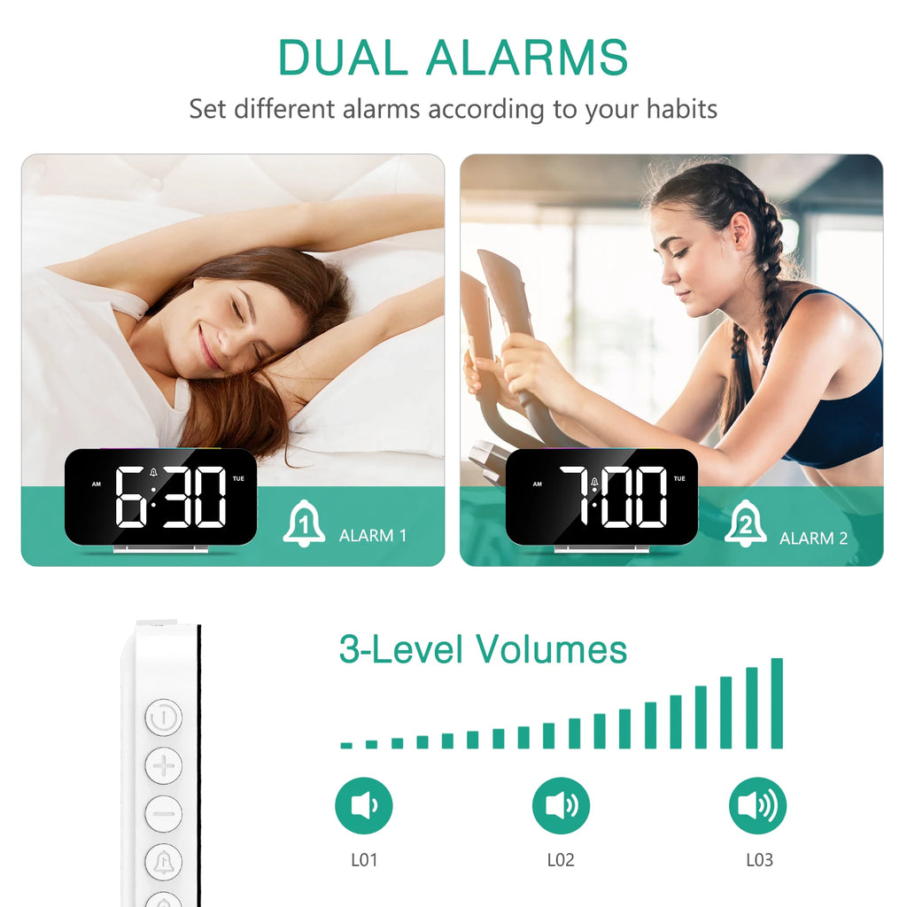 ORIA Digital Alarm Clock Large LED Display with 10 Color Night Light and Dual Alarms for Bedroom Office