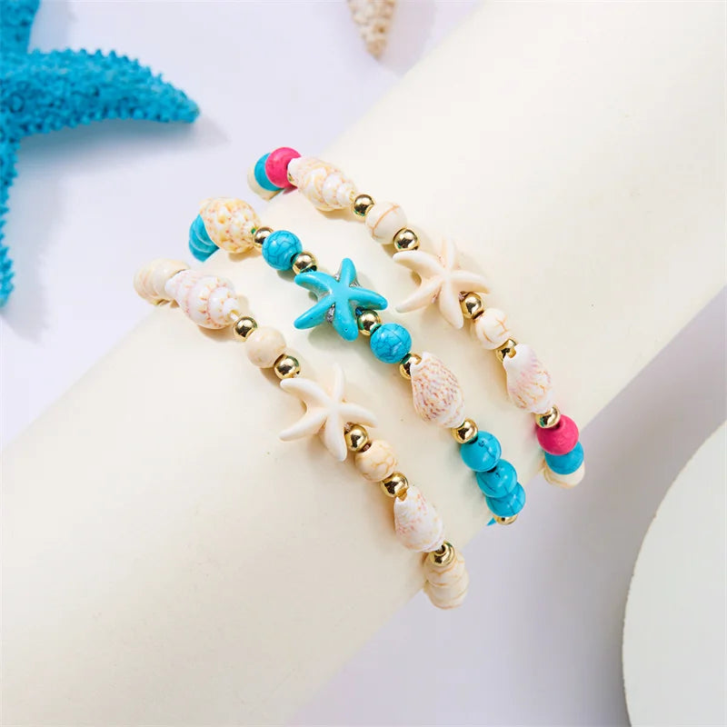 CowLost | bohemian-starfish-conch-shell-beads-bracelet-for-women-girls-summer-beach-party-rice-bead-adjustable-bangle-friendship-jewelry |5