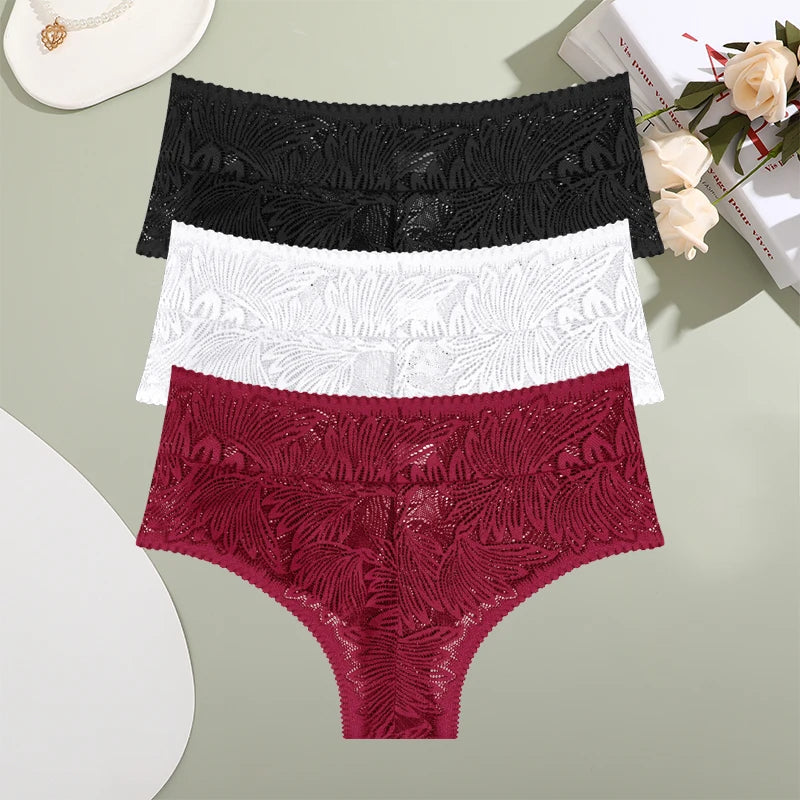 CowLost | activewear-pants-3pcs-lace-hollow-out-mid-waist-womens-briefs-set |21