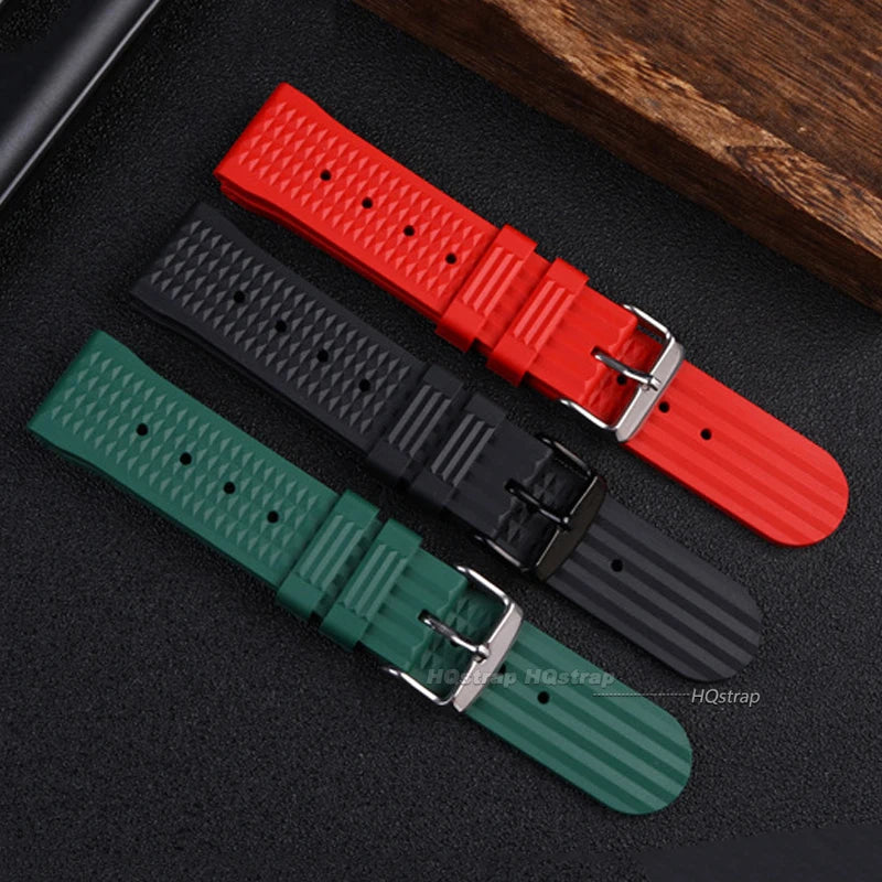 CowLost | premium-soft-rubber-waffle-watchband-20mm-22mm-replacement-strap-for-seiko-water-ghost-sport-watchband-black-green-wristband |2