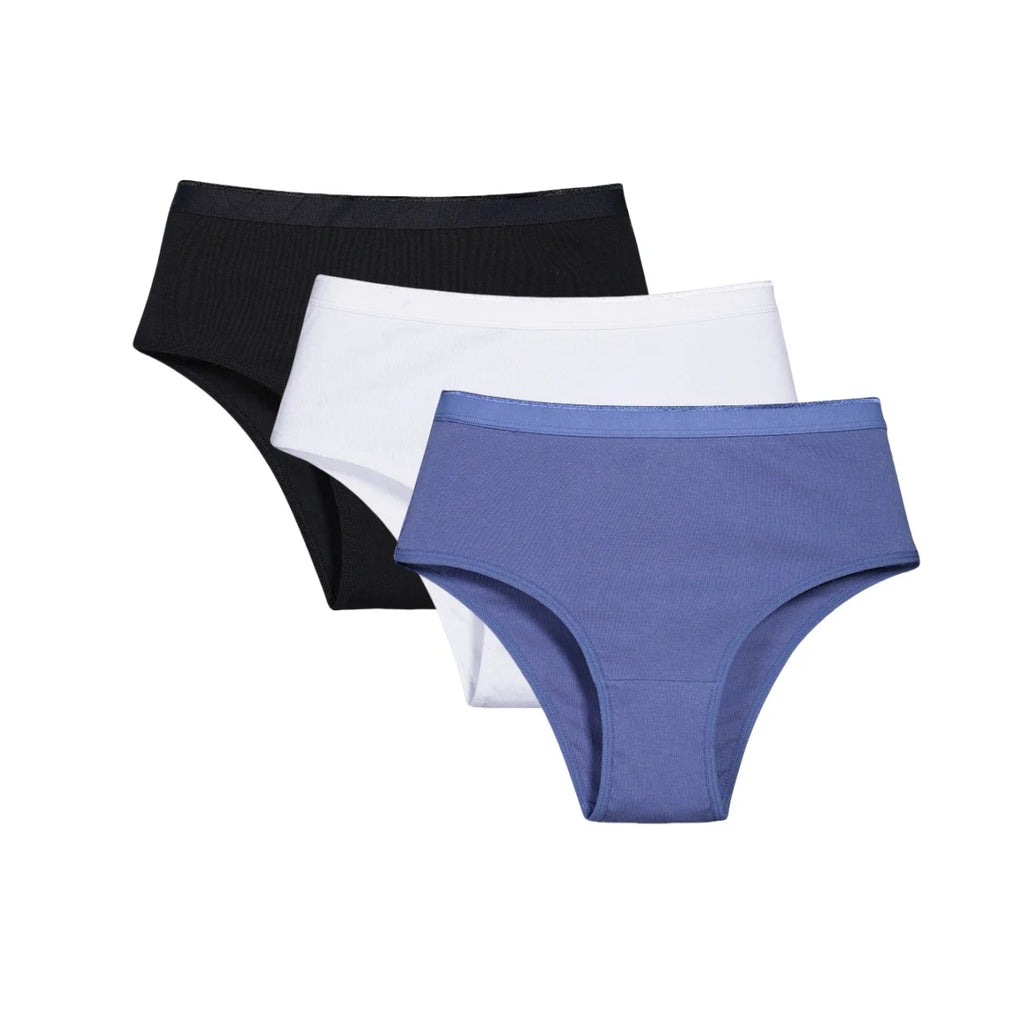 CowLost | product_id-3pcs-women-high-waist-cotton-stretch-briefs-solid-colors-s-l |9
