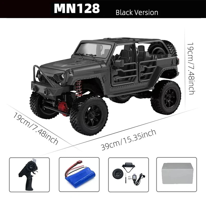 CowLost | fencing-barriers-mn128-1-12-4wd-rc-jeep-model-2-4g-remote-control-led-light-off-road-climbing-truck-electric-toy-car-gift-for-boy |17