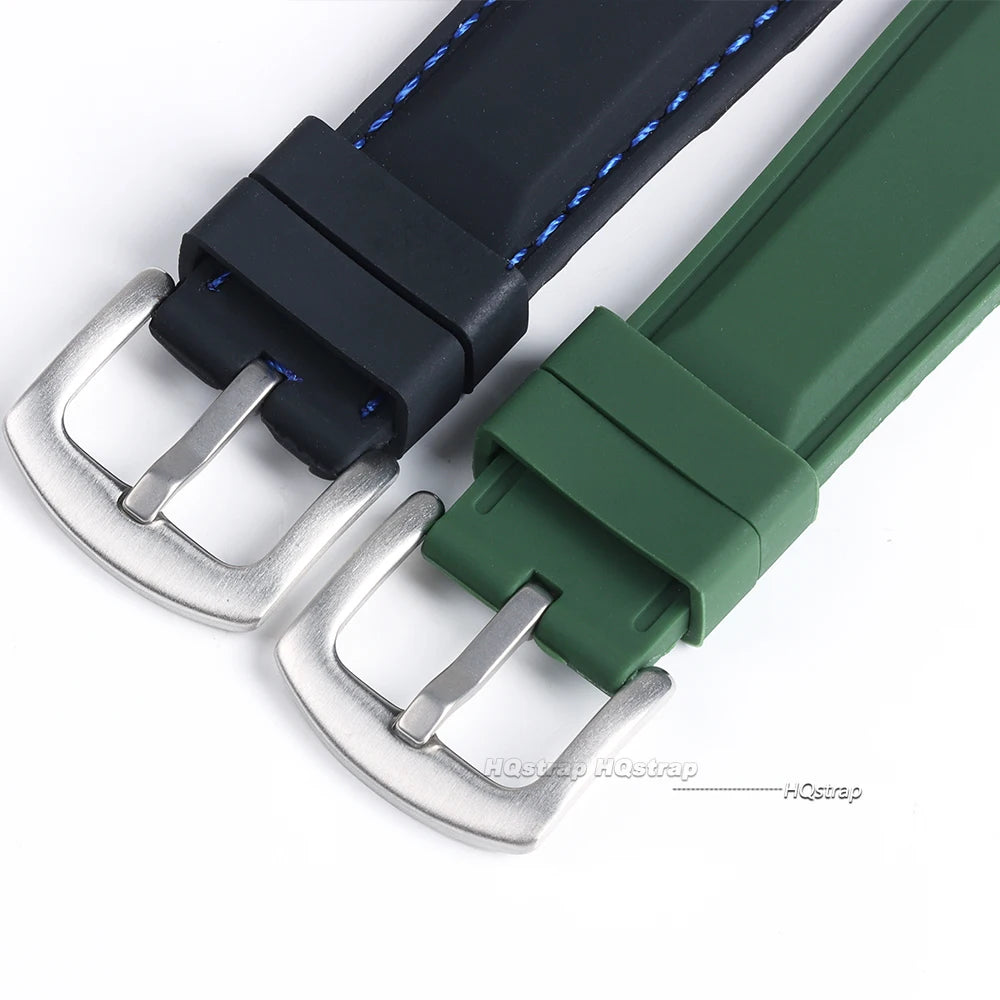 Silicone Waterproof Quick Release Watchband 18-24mm Black Green Rubber Strap for Seiko