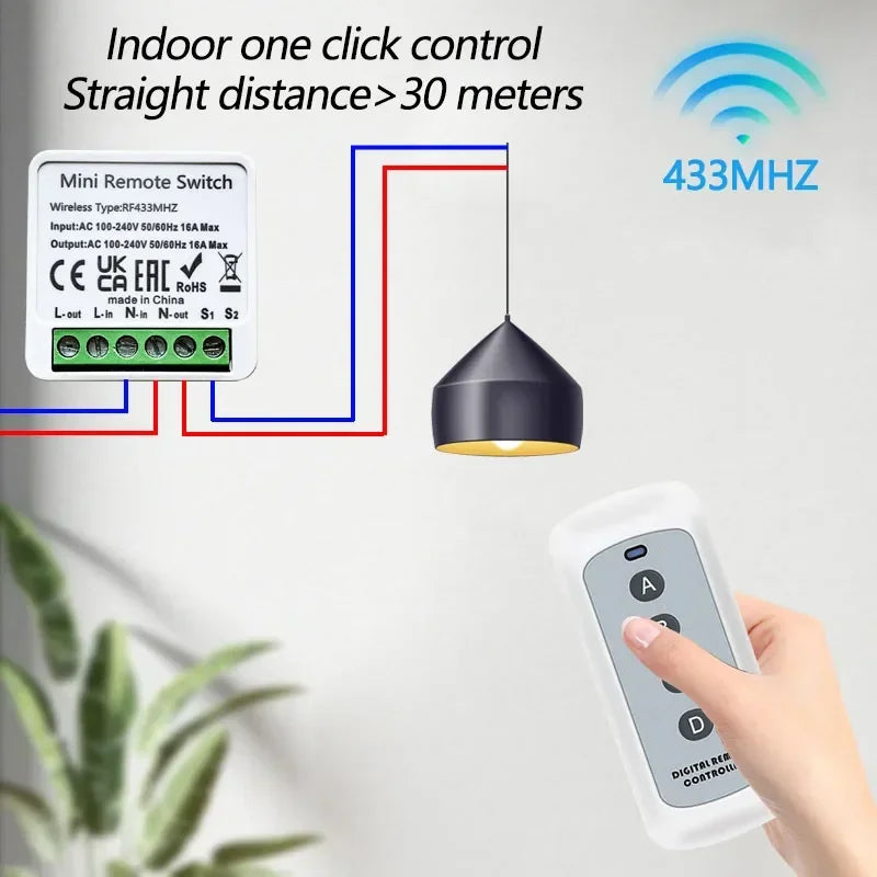 CowLost | garage-door-remotes-product_id-wireless-433mhz-16a-4-key-rf-switch-module-remote-ac-100-240v-relay-receiver |10