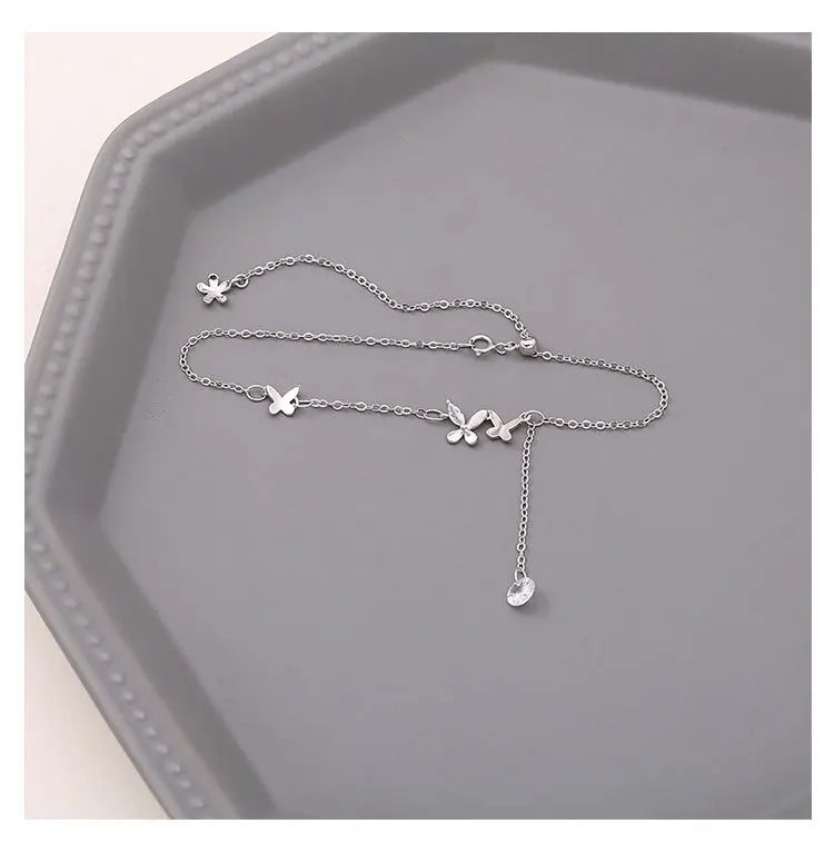 CowLost | handbags-sam-panda-925-sterling-silver-butterfly-zircon-tassel-anklet-for-women |13