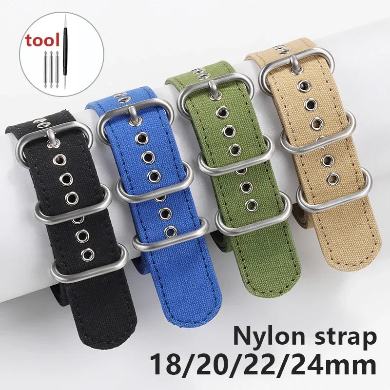 CowLost | product_id-canvas-nylon-watch-strap-with-stainless-steel-buckle-for-seiko-smartwatches-18-20-22-24mm |1