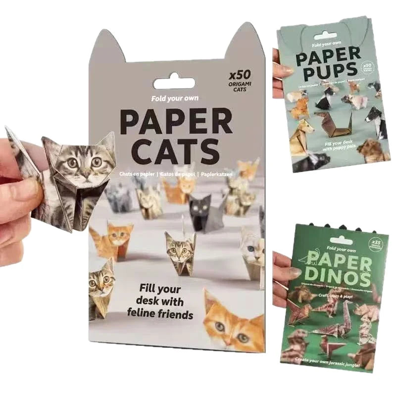 50pcs DIY Origami Paper Cats Folding Animal Craft Set