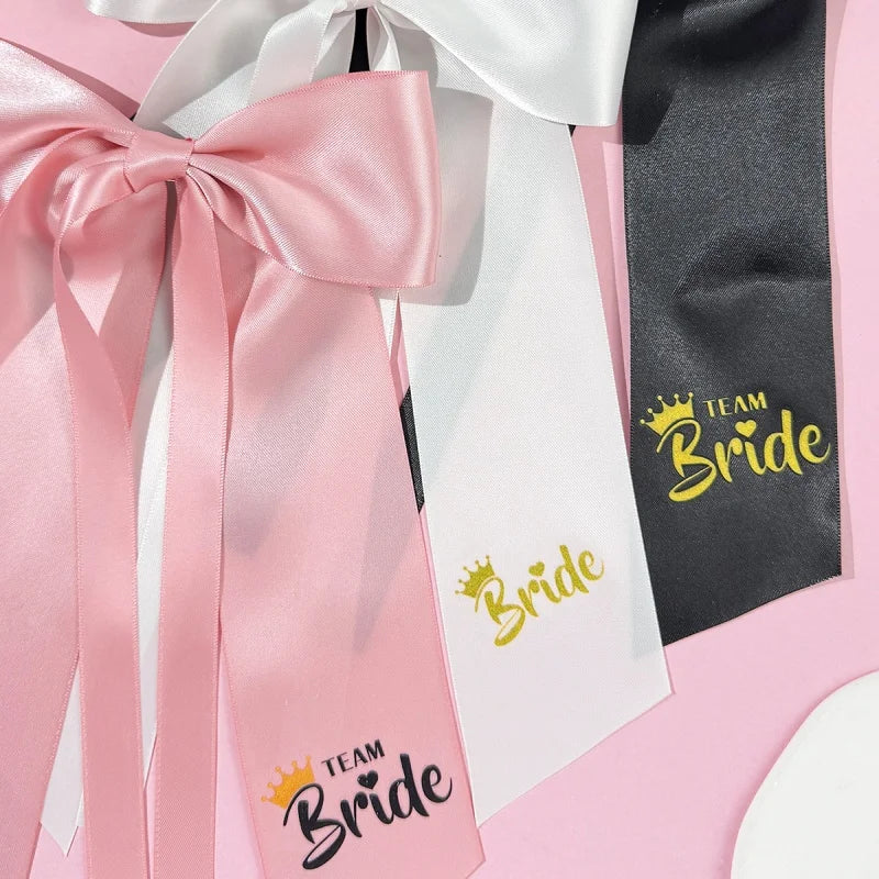 CowLost | 1pcs-pink-white-team-bride-to-be-bow-headband-satin-ribbon-wedding |5