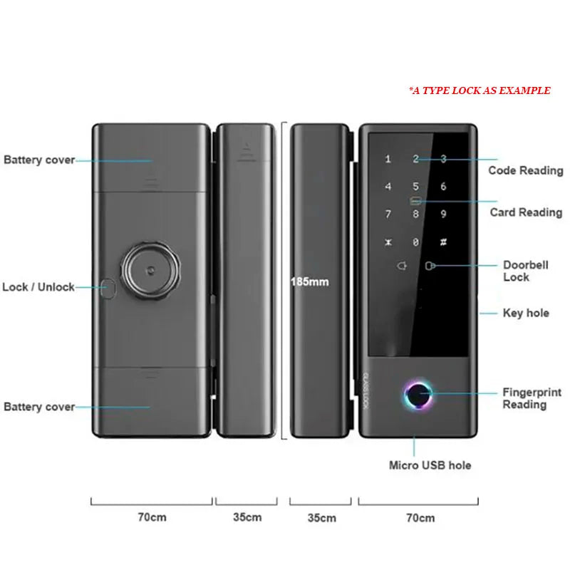 CowLost | locks-keys-product_id-smart-fingerprint-lock-for-slide-office-glass-door-swing-gate-with-tuya-wifi-ttlock-app-control |10
