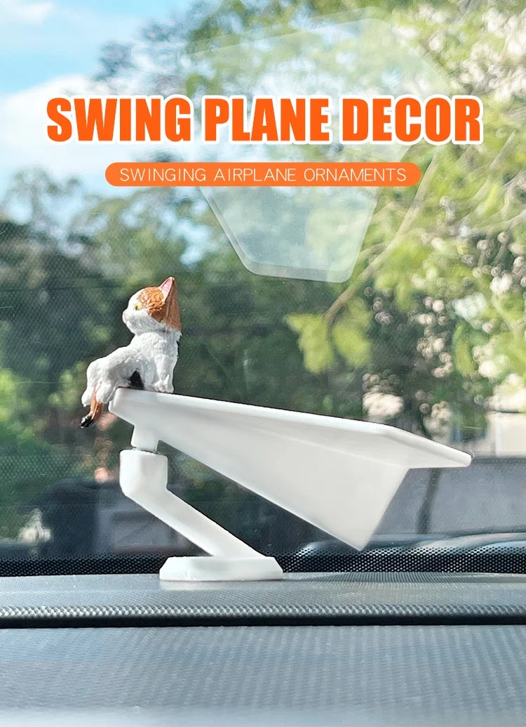CowLost | inertial-swing-plastic-paper-airplane-move-cute-cat-kitty-wag-plane-sway-car-ornament-dashboard-decorations-cool-fun-accessories |7