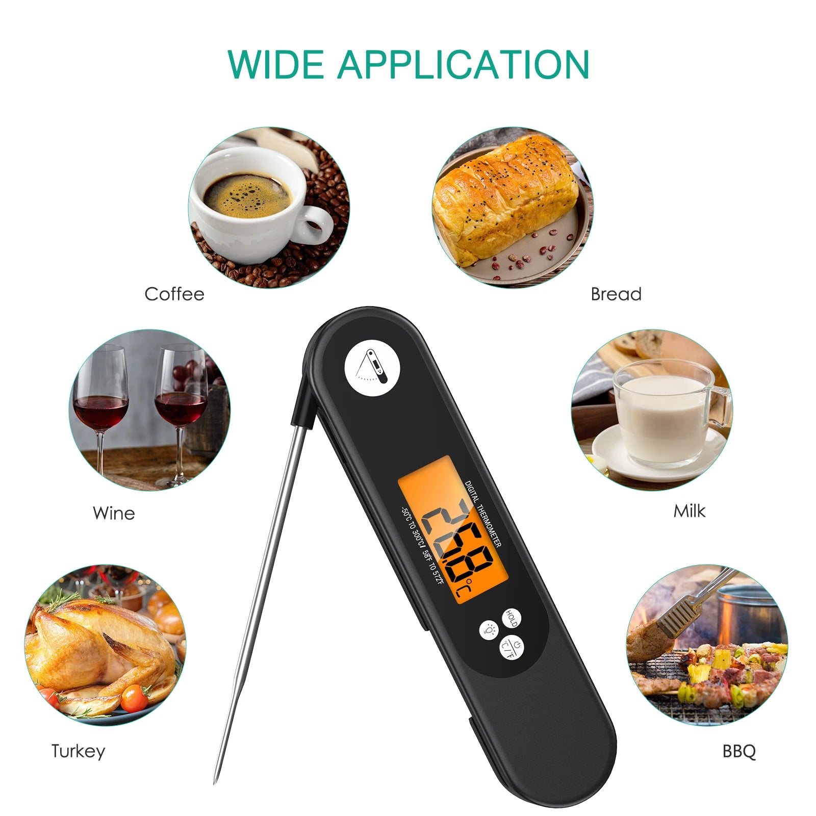 ORIA Digital Waterproof Food Thermometer for BBQ, Meat, Water, and Milk Cooking Probe