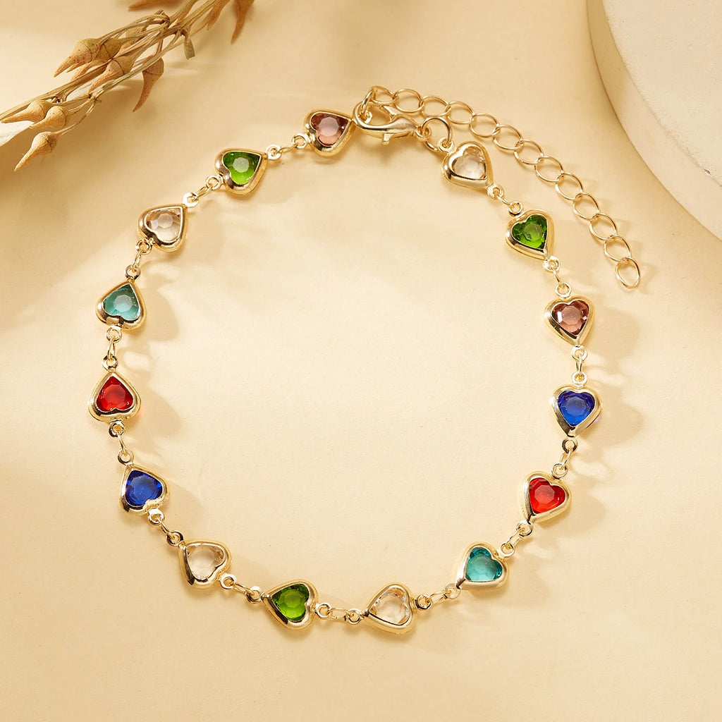 CowLost | exquisite-rainbow-zircon-heart-choker-necklace-for-women-korean-crystal-gold-color-metal-chain-collar-girls-party-beach-jewelry |13
