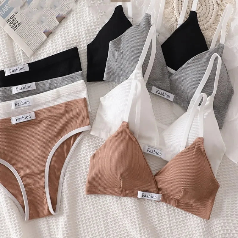 CowLost | women-push-up-bra-and-panties-set-1-3-cup-non-wire-bra-low-waist-briefs-sexy-lingerie-female-sport-bra-cotton-underwear-set |6