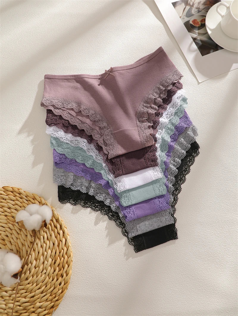 CowLost | activewear-pants-finetoo-4pcs-women-s-cotton-striped-lace-briefs |8