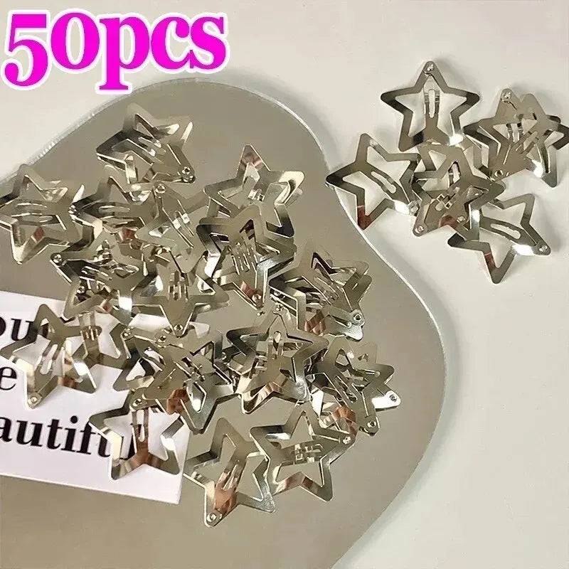10/25/50/100/200pcs Sliver Y2K Star BB Hair Clips for Girls