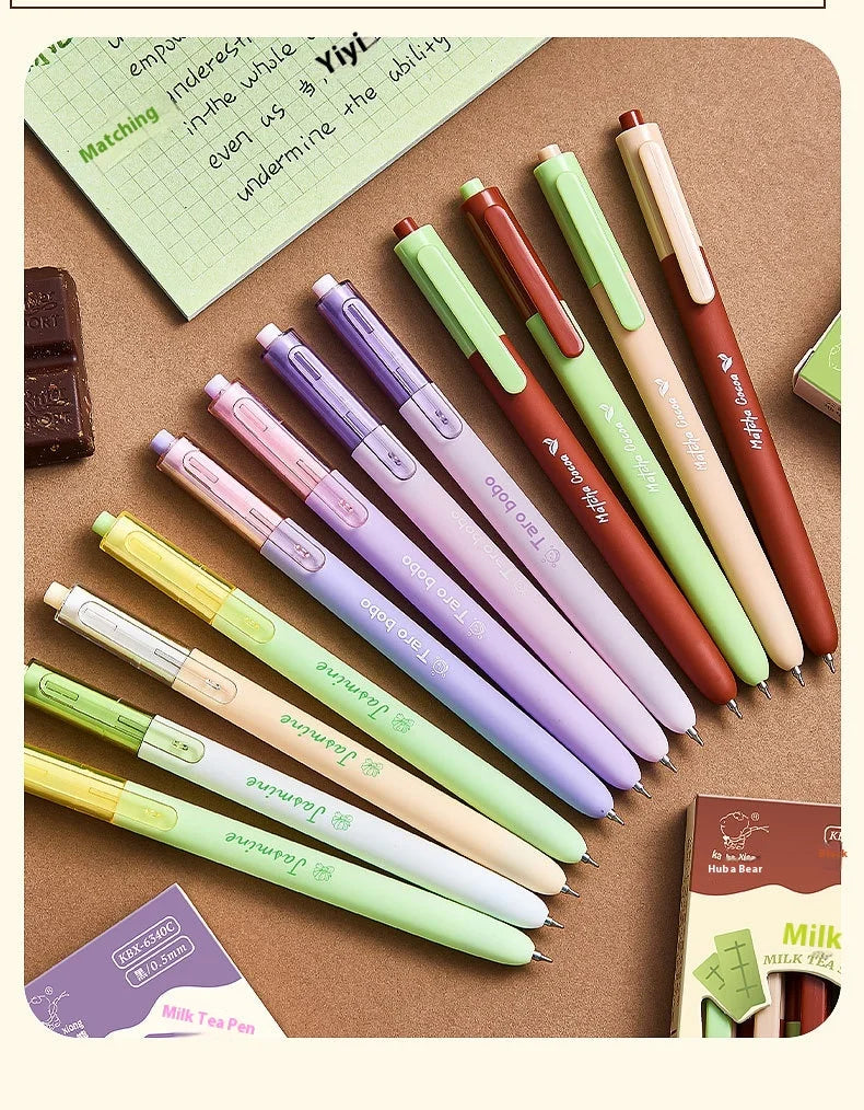 CowLost | product_id-4pcs-milk-tea-gel-pens-set-assorted-retractable-0-5mm-rollerball-for-fast-dry-note-taking-exams |20