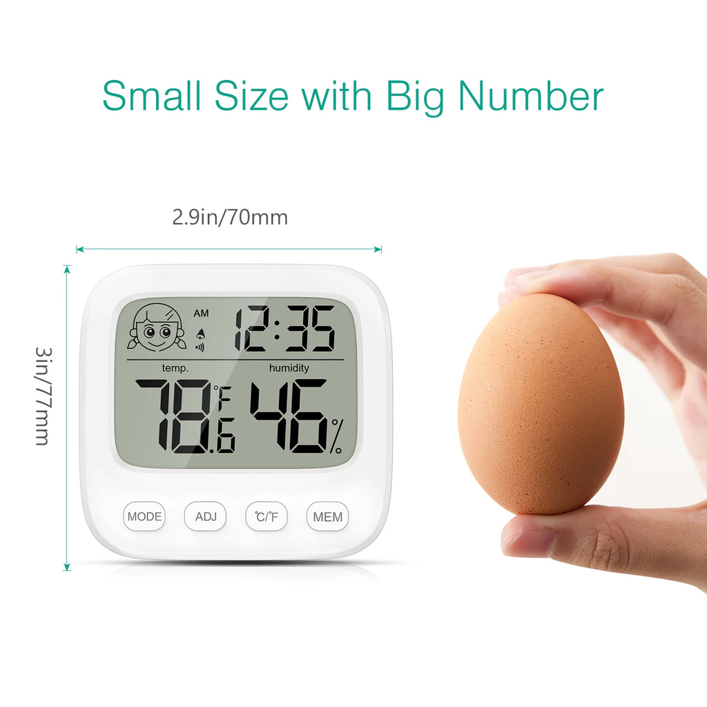 Digital Indoor Hygrometer Thermometer with Backlight Clock and Humidity Gauge for Home Office Travel