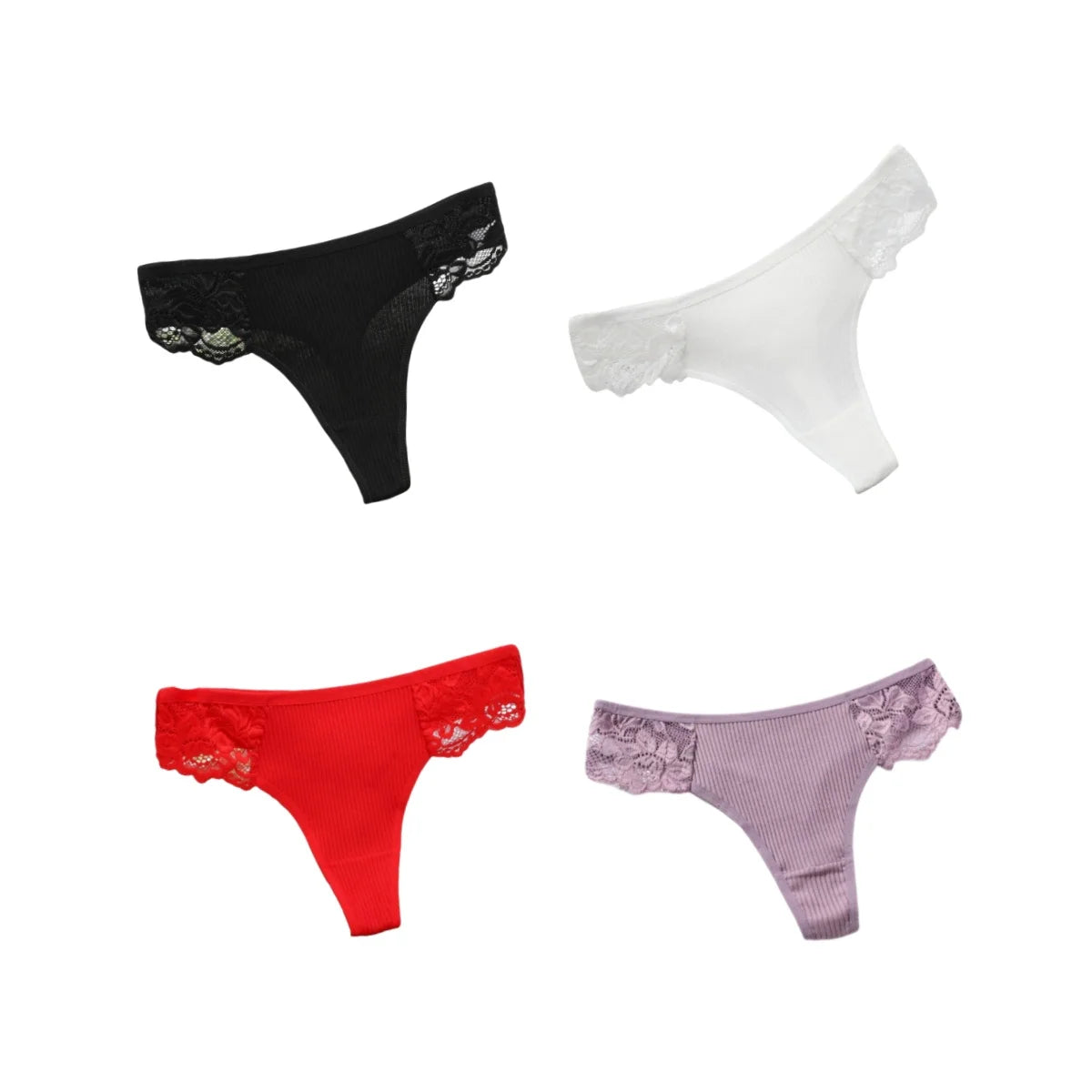 CowLost | product_id-4pcs-women-s-cotton-low-waist-lace-trim-solid-color-g-string-thongs-set |19