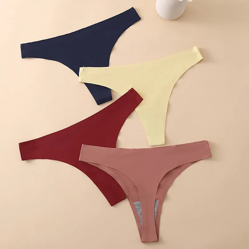 CowLost | product_id-4pcs-women-s-low-waist-seamless-ice-silk-thong-panties-set |1